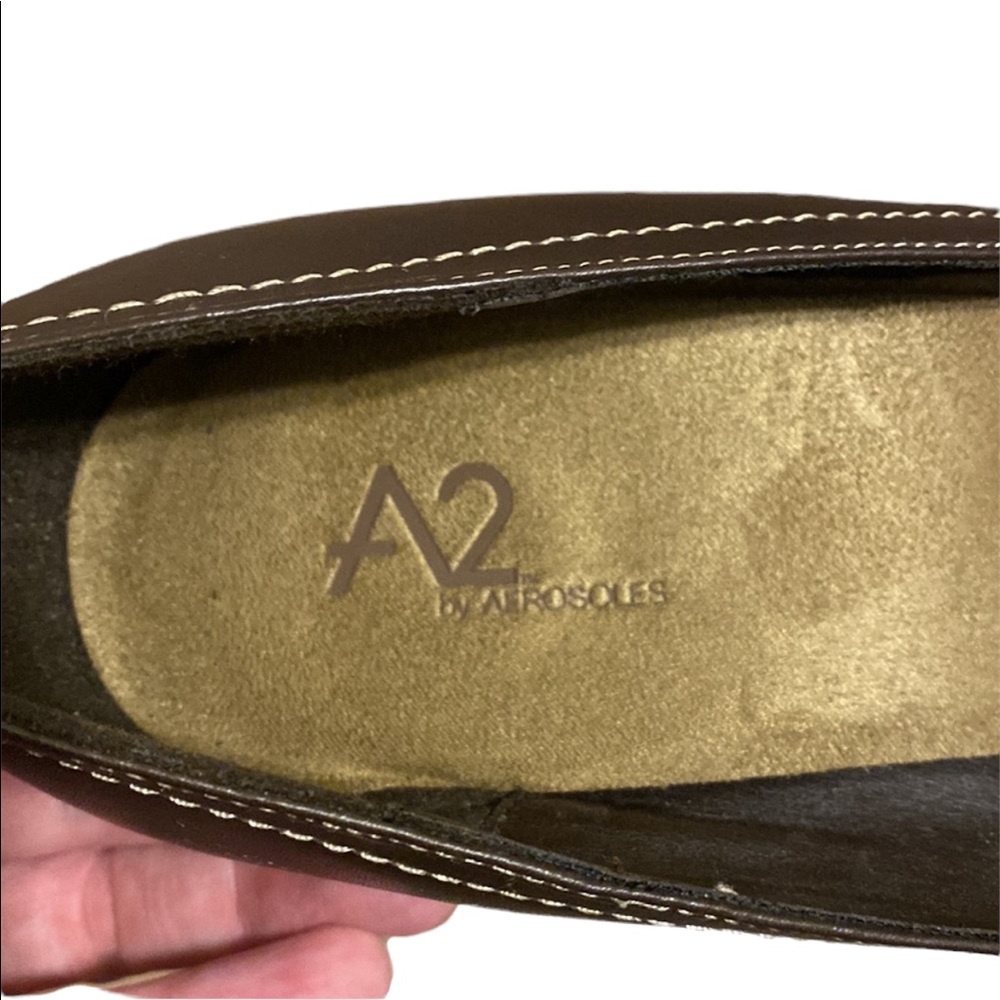 A2 by Aerosoles Wandering Brown size 10 peep toe wedges - Picture 4 of 8